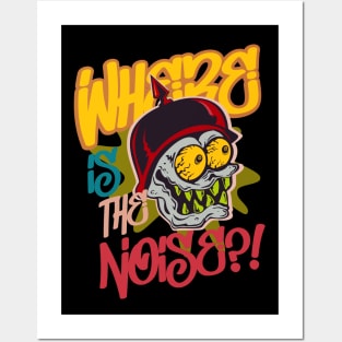 Where is the noise?! funny cartoon skull eighties Posters and Art